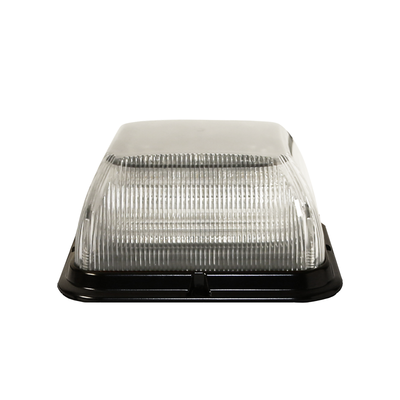 ECCO Baliza LED bicolor, cuadrada, base de polipropileno reforzado, perfil medio, 12-24 Vcc, 24 patrones de destello, lente transparente, iluminación ámbar / clara MOD: EB7185CAC