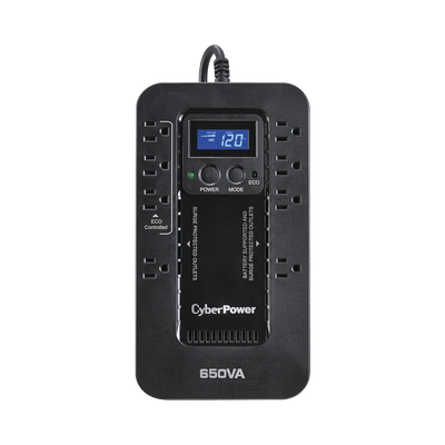 CYBERPOWER UPS de 650 VA/390 W, Topología Standby con Modo Ahorrador ECO, Entrada 120 Vca NEMA 5-15P, Con 8 Tomas NEMA 5-15R MOD: EC650LCD