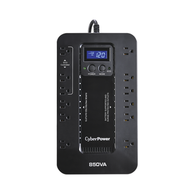 CYBERPOWER UPS de 850 VA/510 W, Topología Standby con Modo Ahorrador ECO, Entrada 120 Vca NEMA 5-15P, Con 12 Tomas NEMA 5-15R MOD: EC850LCD