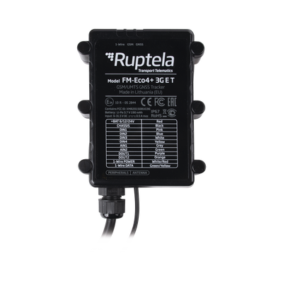 RUPTELA Localizador vehicular 3G / Antena Satelital Externa / Contra agua y polvo IP67 / RFID / Apagado de motor a distancia / Anti Jammer MOD: ECO4PLUS3GET