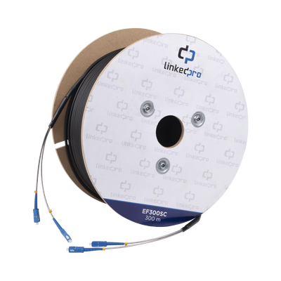 LINKEDPRO BY EPCOM Carrete de Fibra Óptica Monomodo con conectores SC-SC Duplex, Reforzada con Kevlar, de 300 metros MOD: EF-300-SC