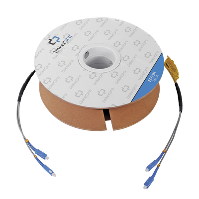 LINKEDPRO BY EPCOM Carrete de Fibra Óptica Monomodo con conectores SC-SC Duplex, Reforzada con Kevlar, de 50 metros MOD: EF-50M