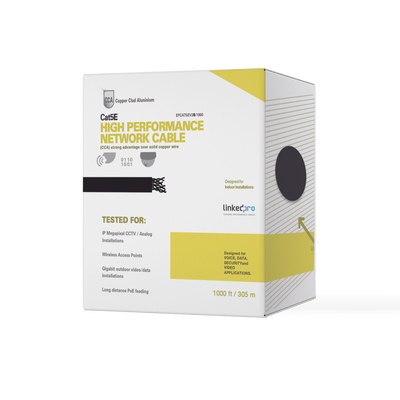 LINKEDPRO BY EPCOM Bobina de cable de 305 m (1000 ft) Cat5e, Aleación de Cobre y Aluminio (CCA), color Negro, Uso Interior. MOD: EP-CAT-5E-V2B