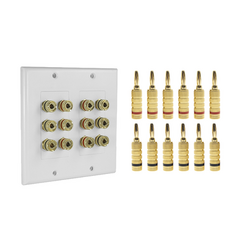 EPCOM PROAUDIO KIT 1 Placa de Pared + 6 Pares Conectores Banana (Rojo+Negro) | Postes de Unión Tipo Banana | Conexión para 6 Altavoces | Fácil Instalación | Conectores Chapados en Oro MOD: EP-WP6S-KIT
