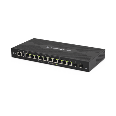 UBIQUITI NETWORKS EdgeRouter 12 PoE pasivo 24 V, con 10 puertos 10/100/1000 Mbps + 2 puertos SFP, con funciones avanzadas de ruteo ER-12P