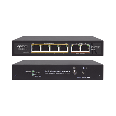 EPCOM TITANIUM Switch PoE / 100 Metros PoE / 4 puertos 802.3af /at 10/100/1000 Mbps + 2 puerto uplink MOD: ET-1004GP-2G