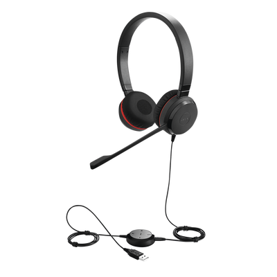 JABRA Jabra Evolve 30 Duo con conexión USB / 3.5mm, micrófono con cancelación de ruido y controlador en el cable con botones e indicadores LED (5399-823-309) MOD: EVOLVE-30-DUO-MS