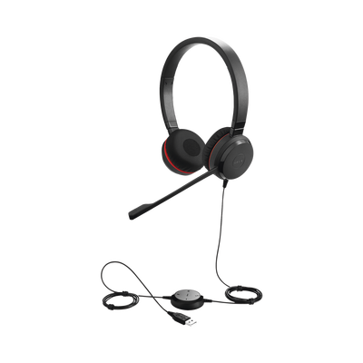 JABRA Jabra Evolve 30 Duo con conexión USB / 3.5mm, micrófono con cancelación de ruido y controlador en el cable con botones e indicadores LED (5399-829-309) MOD: EVOLVE-30-DUO-UC