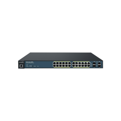 ENGENIUS Switch PoE Administrable de 24 Puertos Gigabit, 4 Puertos SFP, Soporta Hasta 410 W con Opción de Controlador para Serie Neutron y Enturbo. EWS1200-28TFP