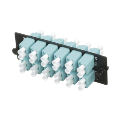 PANDUIT Placa Acopladora de Fibra Optica FAP, Con 12 Conectores LC Duplex (24 Fibras), Para Fibra Multimodo OM3/OM4, Color Aqua MOD: FAP12WAQDLCZ