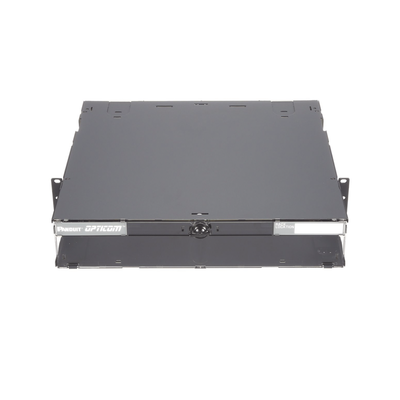PANDUIT Panel de Distribución de Fibra Óptica, Acepta 8 Placas FAP o FMP, Bandeja Deslizable e Inclinable Hacia Abajo, Hasta 192 Fibras, Color Negro, 2UR MOD: FCE2U
