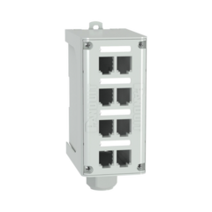 PANDUIT Panel de Parcheo Modular para Fibra Óptica, de Instalación en Riel DIN Estándar de 35mm, 8 Puertos Mini-Com, Color Gris MOD: FDME8RG