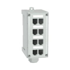 PANDUIT Panel de Parcheo Modular para Fibra Óptica, de Instalación en Riel DIN Estándar de 35mm, 8 Puertos Mini-Com, Color Gris MOD: FDME8RG