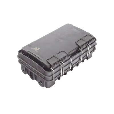 FIBERHOME Caja de Distribución de Fibra Óptica para 24 Empalmes, con 8 acopladores SC/APC simplex, Exterior IP65, Color Negro MOD: FDP-420E-8