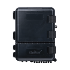 FIBERHOME Caja de Distribución de Fibra Óptica para 24 Empalmes, con 8 acopladores SC/APC simplex, Exterior IP55, Color Negro MOD: FDP-440A