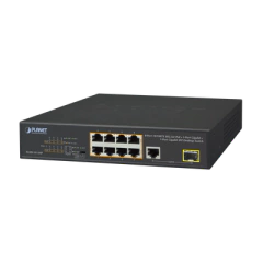 PLANET Switch no Administrable 8 puertos 10/100 PoE 802.3af/at 135W, 1 puerto Uplink 10/100/1000 y 1 SFP 100/1000 para escritorio MOD: FGSD-1011HP