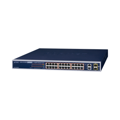 PLANET Switch administrable de 24 puertos 10/100TX PoE+ y 2 puertos combo TP/SFP Gigabit MOD: FGSW-2624HPS