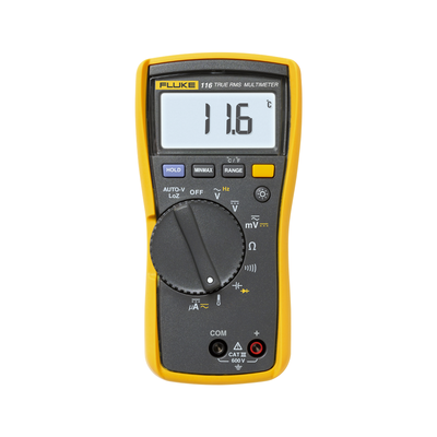 FLUKE Multímetro Digital para Electricista, con Termómetro Integrado para Aplicaciones HVAC, Uso con Voltaje Máximo de 600 V, Pantalla LED Retroiluminada MOD: FLUKE-116