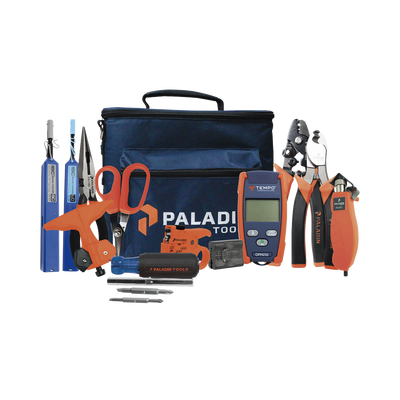 TEMPO Kit de Herramientas Pro Plus para Instalación de Fibra Óptica con accesorios de limpieza de puertos/conectores, desforradoras de fibra óptica y medidor de potencia MOD: FTK-PP