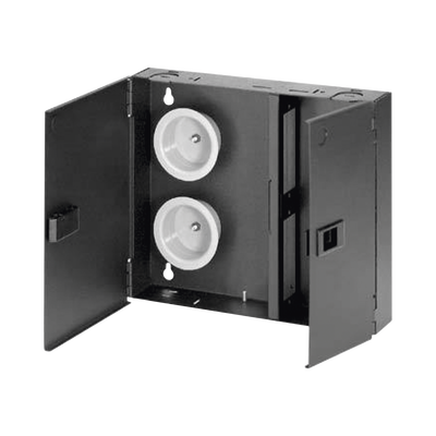 PANDUIT Caja de Conexión de Fibra Óptica, Para Montaje en Pared, Acepta 2 Placas FAP o FMP, Hasta 48 Fibras, Color Negro MOD: FWME2