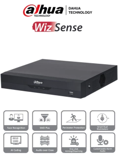DAHUA XVR5108HS-I3 - DVR de 8 canales 5MP Lite, WizSense con IA, H.265+, 8 Canales Analogos + 4 IP o hasta 12 canales IP, 1 canal de reconocimiento facial, SMD Plus, 1 canal de protección perimetral y 1 bahía HDD #5MP