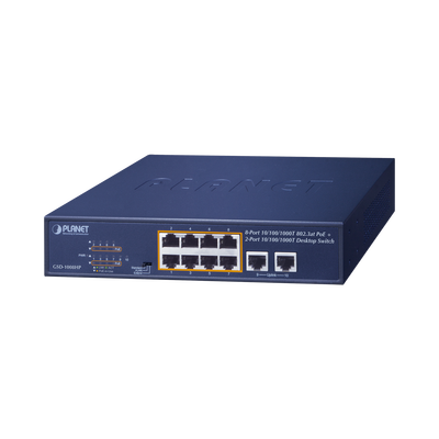 PLANET Switch no administrable PoE de 8 puertos 10/100/1000 Mbps con PoE 802.3af/at MOD: GSD-1008HP
