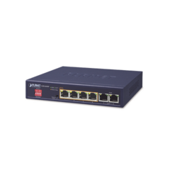 PLANET Switch No Administrable 4 Puertos 10/100/1000T 802.3at PoE + 2 Puertos 10/100/1000T de Uplink para Escritorio MOD: GSD-604HP