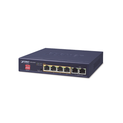 PLANET Switch No Administrable 4 Puertos 10/100/1000T 802.3at PoE + 2 Puertos 10/100/1000T de Uplink para Escritorio MOD: GSD-604HP