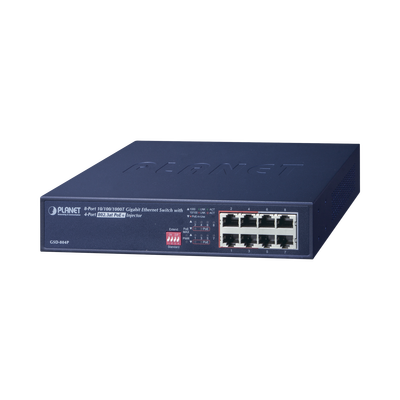 PLANET Switch PoE no Administrable, 8 Puertos 10/100/1000 Mbps con 4 Puertos PoE 802.3af/at, Modo Extender Hasta 250 mts MOD: GSD-804P
