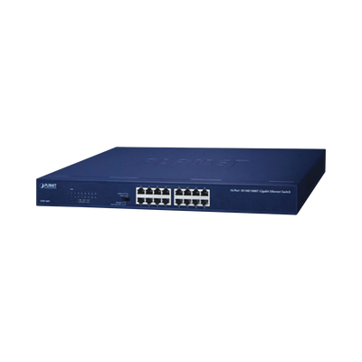 PLANET Switch No Administrable Gigabit de 16 Puertos 10/100/1000 Mbps, Con Modo Extendido Para Distancias de Hasta 200 m MOD: GSW-1601