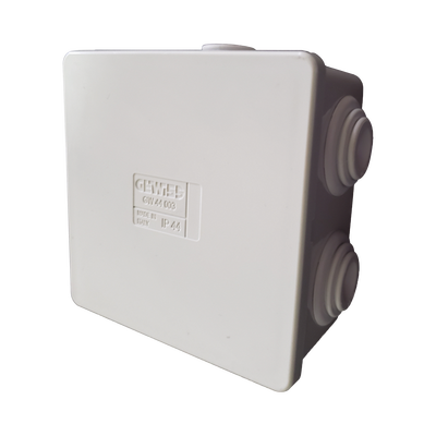 GEWISS Caja de derivación de PVC Autoextinguible con 6 entradas, tapa a presión, 80x80x40 MM (Medidas internas, mayor área permisible para el cable, Para instalación al exterior (IP44) MOD: GW-44-003