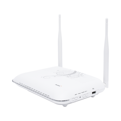 FIBERHOME ONU GPON con 4 puertos Gigabit Ethernet + 2 POTS + 1 USB + 1 CATV (RF) + WiFi 2.4 GHz, conector SC/APC MOD: HG6244C