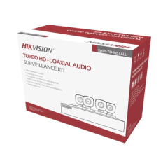 HIKVISION (MICRÓFONO INTEGRADO) KIT TURBOHD 5 Megapixel / DVR 4 Canales / 4 Cámaras Bala con Micrófono Integrado (exterior 2.8 mm) / Fuente de Poder / Accesorios de Instalación MOD: HIK5MPSLQ-KIT(B)