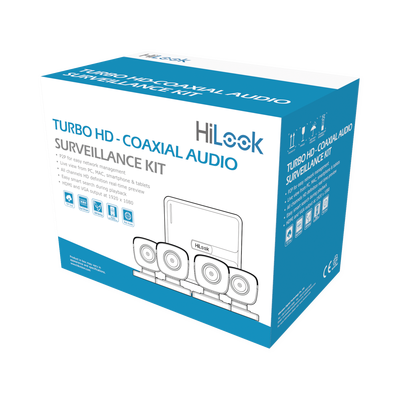 HiLook by HIKVISION (MICRÓFONO Integrado) Kit TurboHD 1080p Lite / DVR 4 canales / Audio por Coaxitron / 4 Cámaras Bala de Policarbonato con Micrófono Integrado MOD: HL1080PS(B)