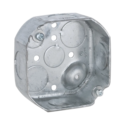 RACO Caja Octagonal de 4" / Profundidad 1 1/2" / 6 Entradas de 3/4", 2 Entradas de 1/2" / Troquelada. MOD: HUB-126