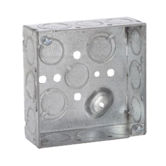 RACO Caja Cuadrada 4 x 4"/Profundidad 1- 1/2"/ 10 Entradas de 1/2" y 6 TKO (1/2"-3/4"). MOD: HUB189