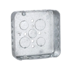 RACO Caja Cuadrada 4 11/16"/ Profundidad 1 1/2"/ 15 Entradas 1/2", 2 Entradas 3/4"/ Troquelada. MOD: HUB-245