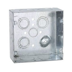RACO Caja Cuadrada 4 11/16 x 4 11/16"/ Profundidad 2- 1/8"/ Cuenta con 1 Entrada de 1/2", 8 de 1" y 3 TKO (1/2"-3/4"). MOD: HUB-258