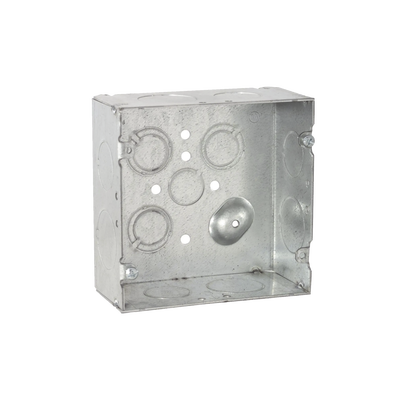 RACO Caja Cuadrada 4 11/16" x 4 11/16"/ Profundidad 2- 1/8"/ 4 Entradas 1", 4 Entradas 3/4", 1 Entrada 1/2" y 3 TKO (1/2"-3/4"). MOD: HUB-265