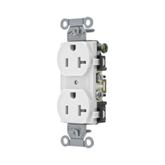HUBBELL Contacto Dúplex 20 A, 125 V, 2 Polos, 3 Hilos, Cableado Posterior y Lateral, Color Blanco (Nema 5-20R). MOD: HUB-BR-20-WHI