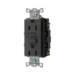 HUBBELL Contacto de Auto-verificación GFCI con Interruptor de Falla a Tierra de 15 A 125 V 2 Polos, 3 Hilos Color Negro (Nema 5-15R), Grado Comercial. MOD: HUB-GFR-ST-15-BK