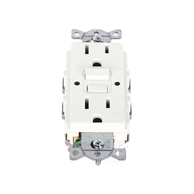 HUBBELL Contacto de Auto-verificación GFCI con Interruptor de Falla a Tierra de 15 A 125 V 2 Polos, 3 Hilos Color Blanco (Nema 5-15R), Grado Comercial. MOD: HUB-GFR-ST-15W