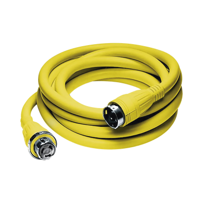 HUBBELL Conjunto de Cable con Extremos Macho y Hembra / 50 A 125/250 V CA / 3 Polos 4 Hilos / Color Amarillo / Grado Marino. HUB-HBL-61C-M52