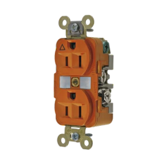 HUBBELL Contacto Dúplex Conexión a Tierra Aislada 15A 125V/ 2 Polos 3 Hilos/ Color Naranja/ Nema 5-15R/ Grado Industrial. MOD: HUB-IG5262