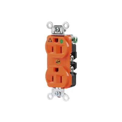 HUBBELL Contacto Dúplex 15 A 125 V 2 Polos, 3 Hilos Color Naranja (Nema 5-15R). Grado Hospital. MOD: HUB-IG8-200