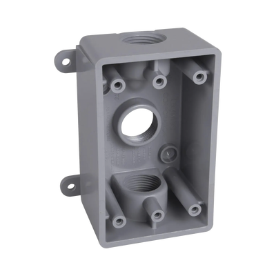 RACO Caja Impermeable de 1 Gang / Profundidad de 2"/ Cuenta con 3 Salidas roscadas para tubería de 1/2" ó 3/4"/ Color Gris. HUB-PSB-37550-GY