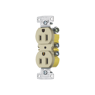 HUBBELL Contacto Duplex 15A 125V/ 2 Polos 3 Hilos / Cableado posterior y lateral / Nema 5-15R / Color Marfil. HUB-RR15I