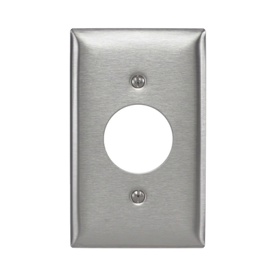 HUBBELL Placa para Receptáculo Sencillo de 15 y 20 A de Entrada Recta y para Receptáculo de 15 A de Media Vuelta/ 1.4" (35.56 mm) / Acero Inoxidable. MOD: HUB-SS7