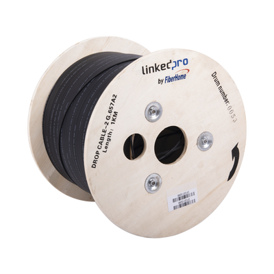 LINKEDPRO BY FIBERHOME Carrete de 1 km de Fibra Óptica Drop, Interior/Exterior G.657A2 Monomodo de 2 hilos (bifibra), Dieléctrica, Forro Negro MOD: IC-DROPA2-2C