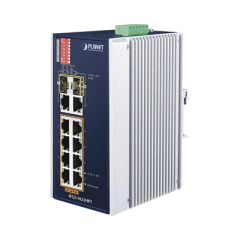 PLANET Switch Industrial PoE no administrable de 8 Puertos 10/100TX 802.3at, Hasta 240 W, Combo TP / SFP Gigabit TP / SFP (-40 ~ 75 grados C) MOD: IFGS-1022HPT